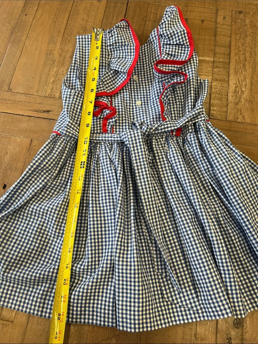 Boutique blue checkered ruffle shoulder dress girls 5-6 years Americana